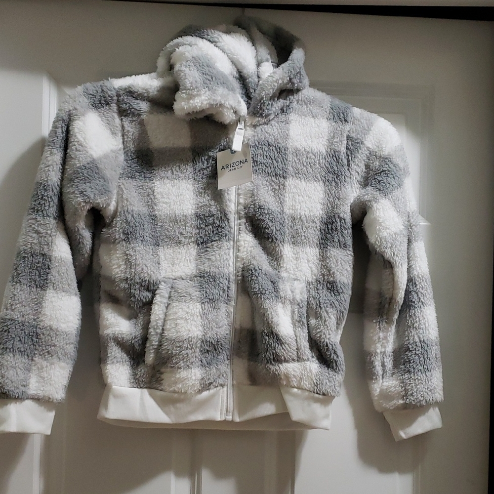 Arizona Jean Company Kids Plaid Fleece Hoodie Size 10/12 M